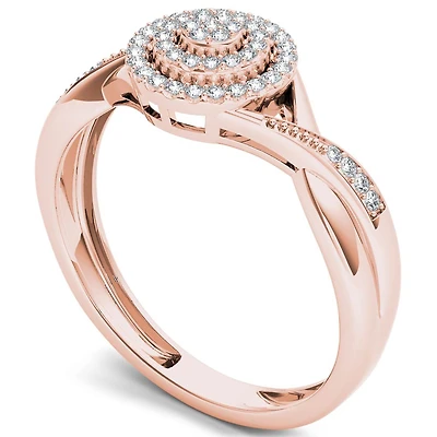 Womens 1/ CT. T.W. Natural White Diamond 10K Gold Round Halo Engagement Ring