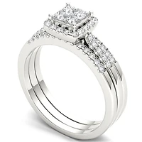 Womens / CT. T.W. Natural White Diamond 10K Gold Side Stone Halo Bridal Set
