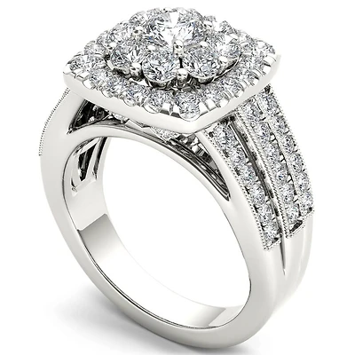Womens 2 CT. T.W. Natural White Diamond 14K Gold Cushion Halo Engagement Ring