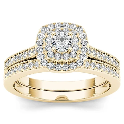 Womens / CT. T.W. Natural Diamond 10K Gold Cushion Side Stone Halo Bridal Set