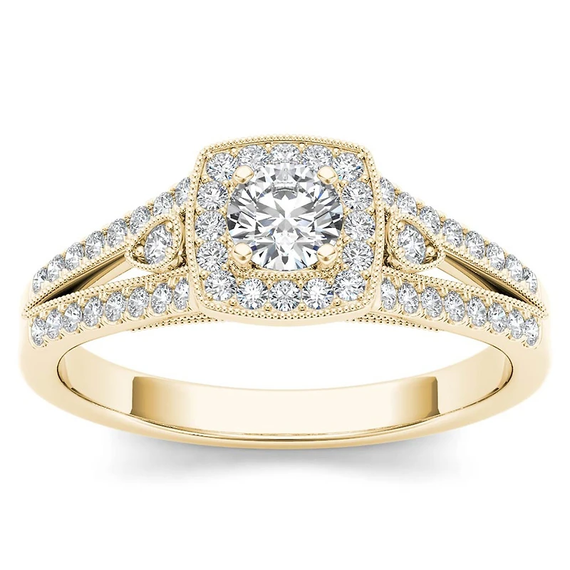 Womens 1/2 CT. T.W. Natural White Diamond 10K Gold Cushion Engagement Ring