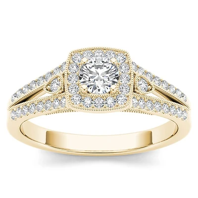 Womens 1/2 CT. T.W. Natural White Diamond 10K Gold Cushion Engagement Ring