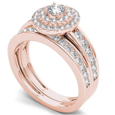 Womens 1 CT. T.W. Natural White Diamond 10K Gold Round Side Stone Bridal Set