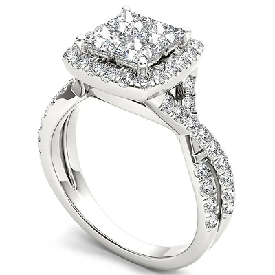 Womens 2 CT. T.W. Natural White Diamond 14K Gold Side Stone Halo Engagement Ring