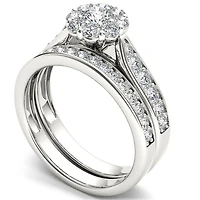 Womens 1 CT. T.W. Natural White Diamond 14K Gold Round Halo Bridal Set