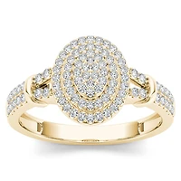 Womens 1/ CT. T.W. Natural White Diamond 10K Gold Oval Side Stone Halo Engagement Ring