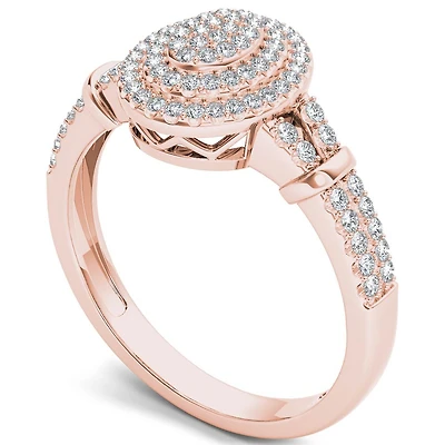 Womens 1/ CT. T.W. Natural White Diamond 10K Gold Oval Side Stone Halo Engagement Ring