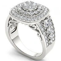 Womens 1 1/ CT. T.W. Natural White Diamond 14K Gold Cushion Side Stone Halo Engagement Ring