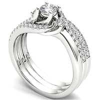 Love Lives Forever Womens 3/4 CT. T.W. Natural White Diamond 14K Gold Round Side Stone 3-Stone Bridal Set