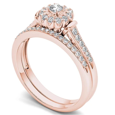 Womens 1/3 CT. T.W. Natural White Diamond 10K Gold Round Side Stone Bridal Set