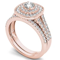 Womens 3/4 CT. T.W. Natural White Diamond 14K Gold Cushion Side Stone Halo Bridal Set