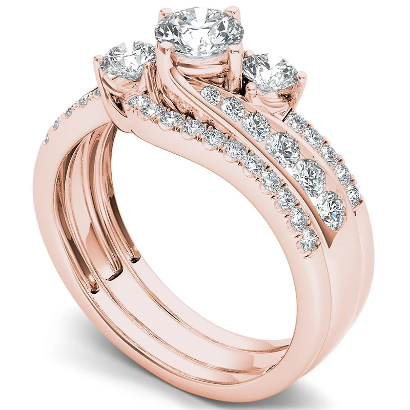 Love Lives Forever Womens 1 1/4 CT. T.W. Natural White Diamond 14K Gold Round 3-Stone Bypass Bridal Set