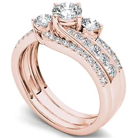 Love Lives Forever Womens 1 1/4 CT. T.W. Natural White Diamond 14K Gold Round 3-Stone Bypass  Bridal Set