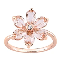 Womens Diamond Accent Genuine Pink Morganite 10K Gold Flower Cocktail Ring