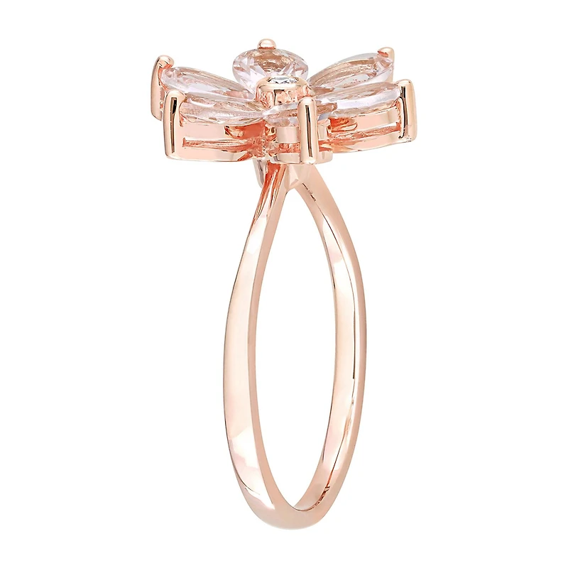 Womens Diamond Accent Genuine Pink Morganite 10K Gold Flower Cocktail Ring