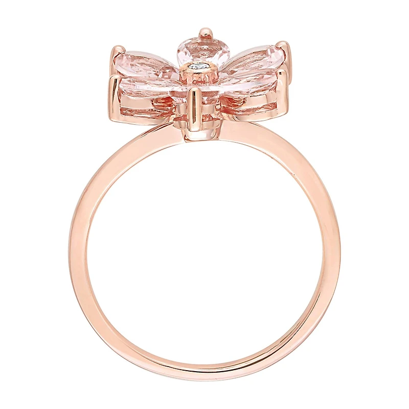 Womens Diamond Accent Genuine Pink Morganite 10K Gold Flower Cocktail Ring