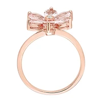 Womens Diamond Accent Genuine Pink Morganite 10K Gold Flower Cocktail Ring