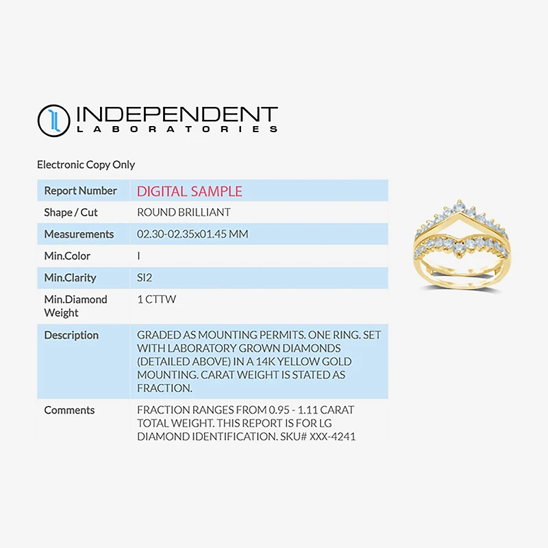 (I / Si2) Womens 1 CT. T.W. Lab Grown White Diamond 14K Gold Band