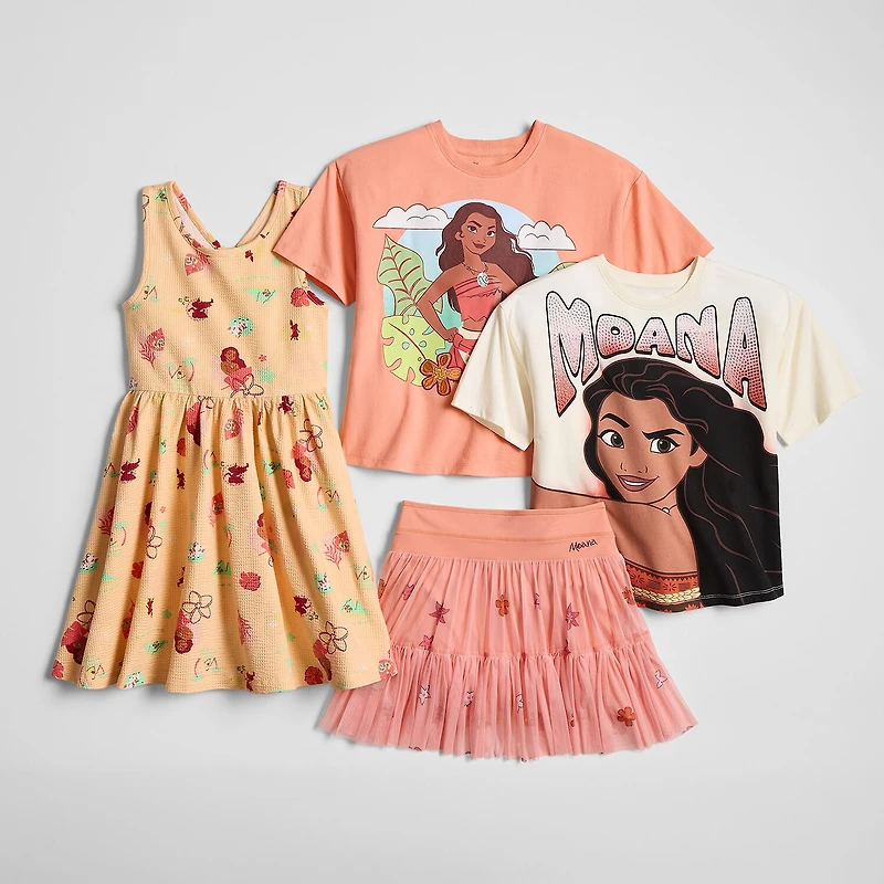 Disney Collection Little & Big Kid Girls Round Neck Short Sleeve Regular Fit Princess Moana Graphic T-Shirt