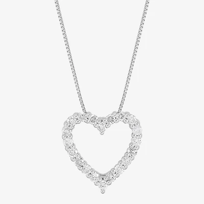 Womens 1/2 CT. T.W. Natural White Diamond 10K White Gold Heart 18 Inch Pendant Necklace