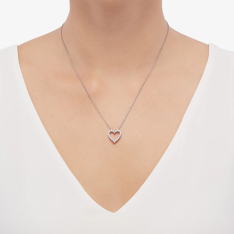 Womens 1/2 CT. T.W. Natural White Diamond 10K White Gold Heart 18 Inch Pendant Necklace