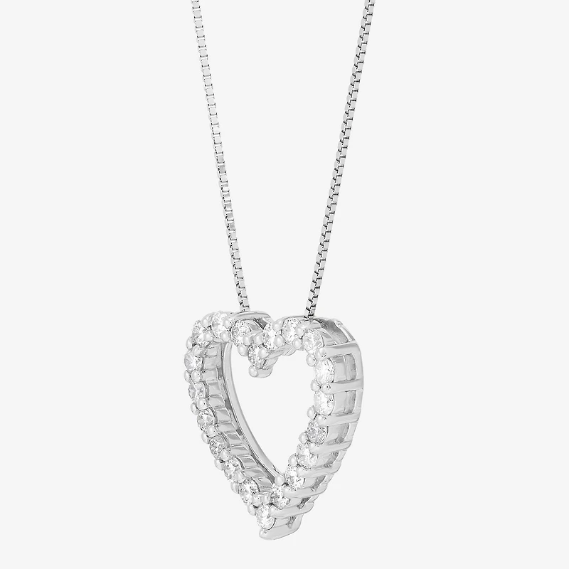 Womens 1/2 CT. T.W. Natural White Diamond 10K White Gold Heart 18 Inch Pendant Necklace