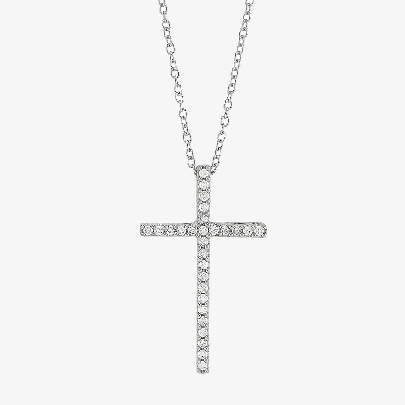 Cross Womens 1/4 CT. T.W. Natural White Diamond Sterling Silver Cross 18 Inch Pendant Necklace