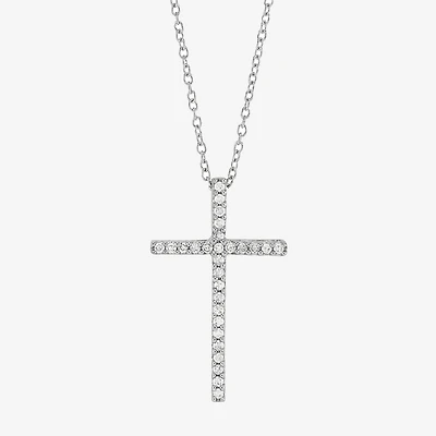 Cross Womens 1/4 CT. T.W. Natural White Diamond Sterling Silver Cross 18 Inch Pendant Necklace