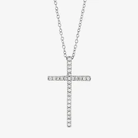 Cross Womens 1/4 CT. T.W. Natural White Diamond Sterling Silver Cross 18 Inch Pendant Necklace