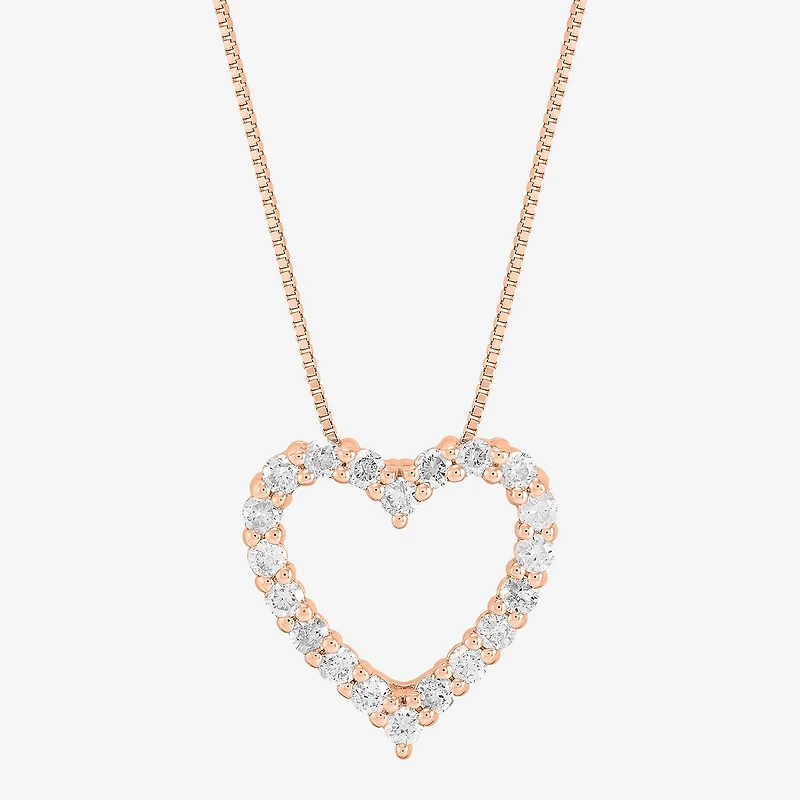 Womens 1/2 CT. T.W. Natural White Diamond 10K Rose Gold Heart 18 Inch Pendant Necklace