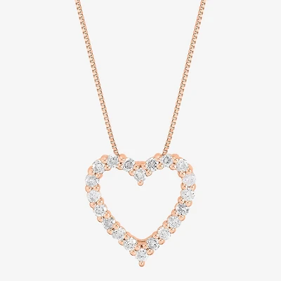 Womens 1/2 CT. T.W. Natural White Diamond 10K Rose Gold Heart 18 Inch Pendant Necklace