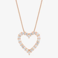 Womens 1/2 CT. T.W. Natural White Diamond 10K Rose Gold Heart 18 Inch Pendant Necklace