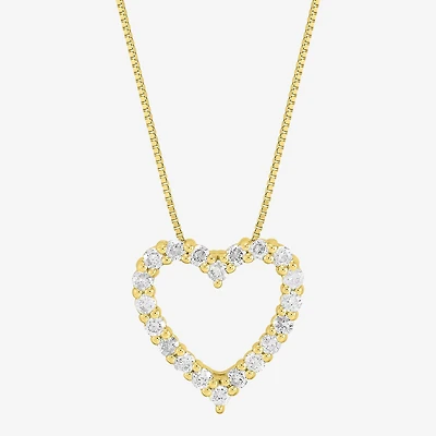Limited Quantities! Womens 1/2 CT. T.W. Natural White Diamond 10K Gold Heart 18 Inch Pendant Necklace