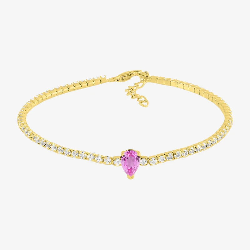 Limited Quantities! Womens Lab Created Pink Sapphire 14K Gold Over Silver Tennis Bracelet