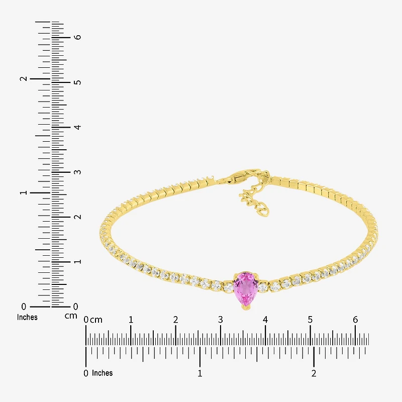 Limited Quantities! Womens Lab Created Pink Sapphire 14K Gold Over Silver Tennis Bracelet