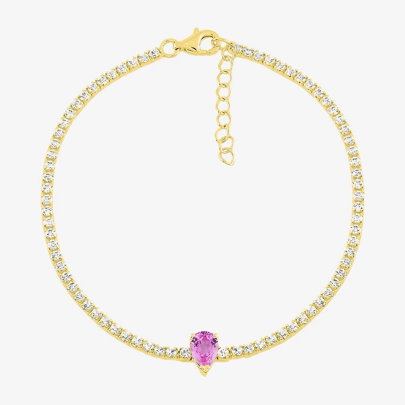 Limited Quantities! Womens Lab Created Pink Sapphire 14K Gold Over Silver Tennis Bracelet