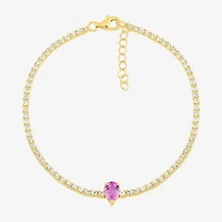 Limited Quantities! Womens Lab Created Pink Sapphire 14K Gold Over Silver Tennis Bracelet