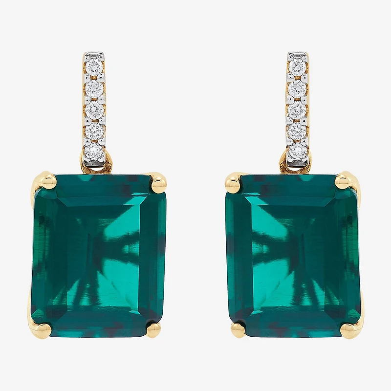 Limited Quantities! Womens 1/10 CT. T.W. Lab Created Green Emerald 14K Gold Drop Earrings