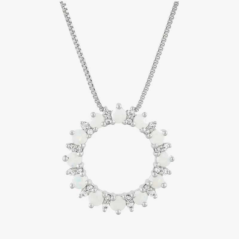 Womens Lab Created White Opal Sterling Silver Circle 18 Inch Pendant Necklace