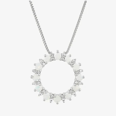 Womens Lab Created White Opal Sterling Silver Circle 18 Inch Pendant Necklace