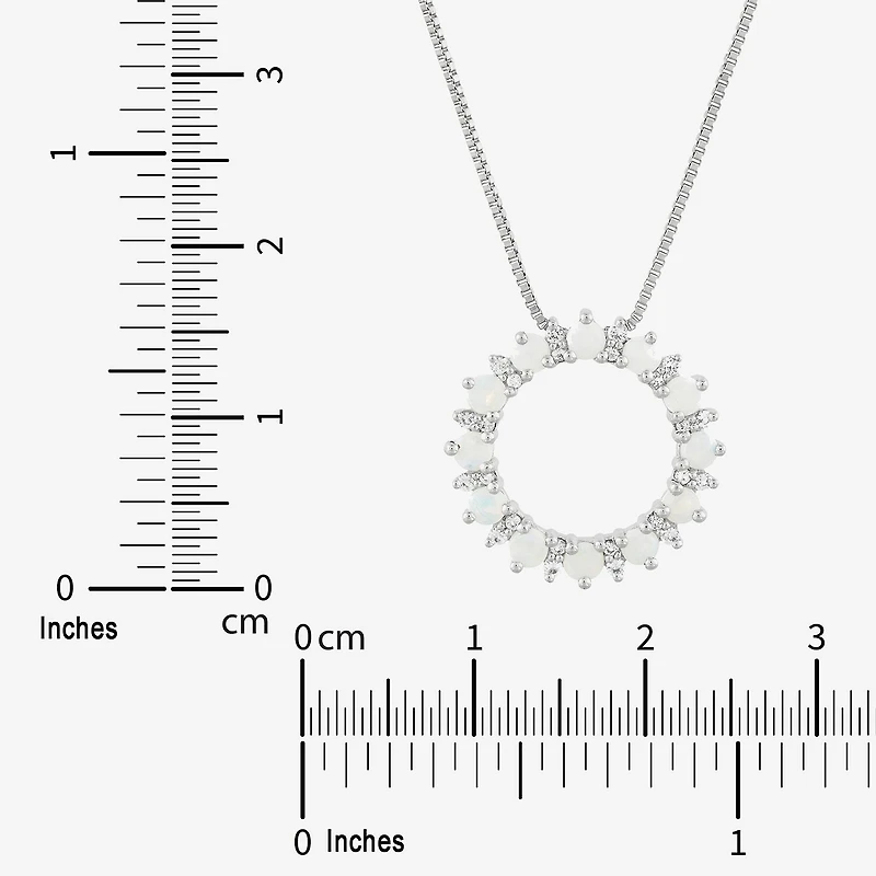Womens Lab Created White Opal Sterling Silver Circle 18 Inch Pendant Necklace