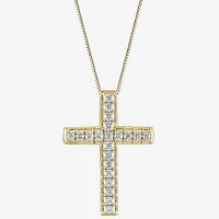 Womens 1/ CT. T.W. Natural White Diamond 14K Gold Cross 18 Inch Pendant Necklace