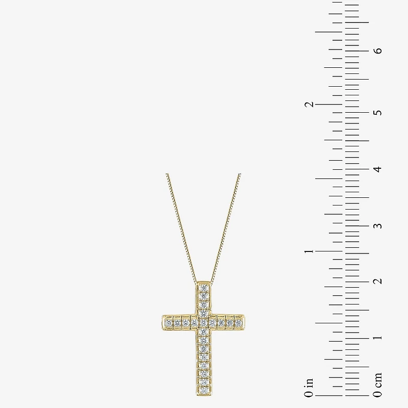 Womens 1/2 CT. T.W. Natural White Diamond 14K Gold Cross 18 Inch Pendant Necklace
