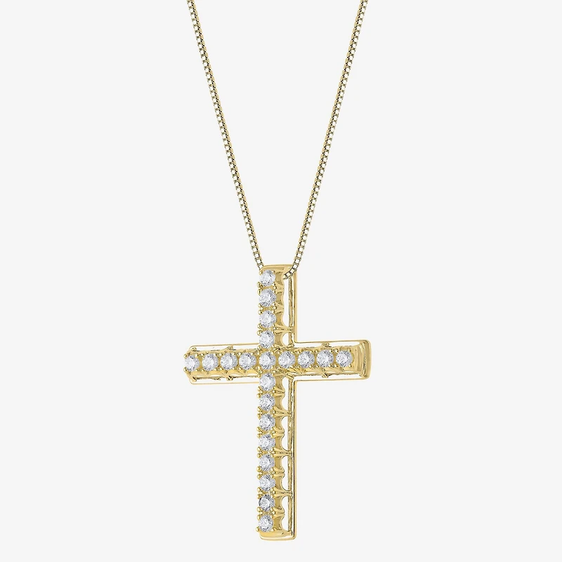 Womens 1/2 CT. T.W. Natural White Diamond 14K Gold Cross 18 Inch Pendant Necklace