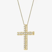 Womens 1/ CT. T.W. Natural White Diamond 14K Gold Cross 18 Inch Pendant Necklace
