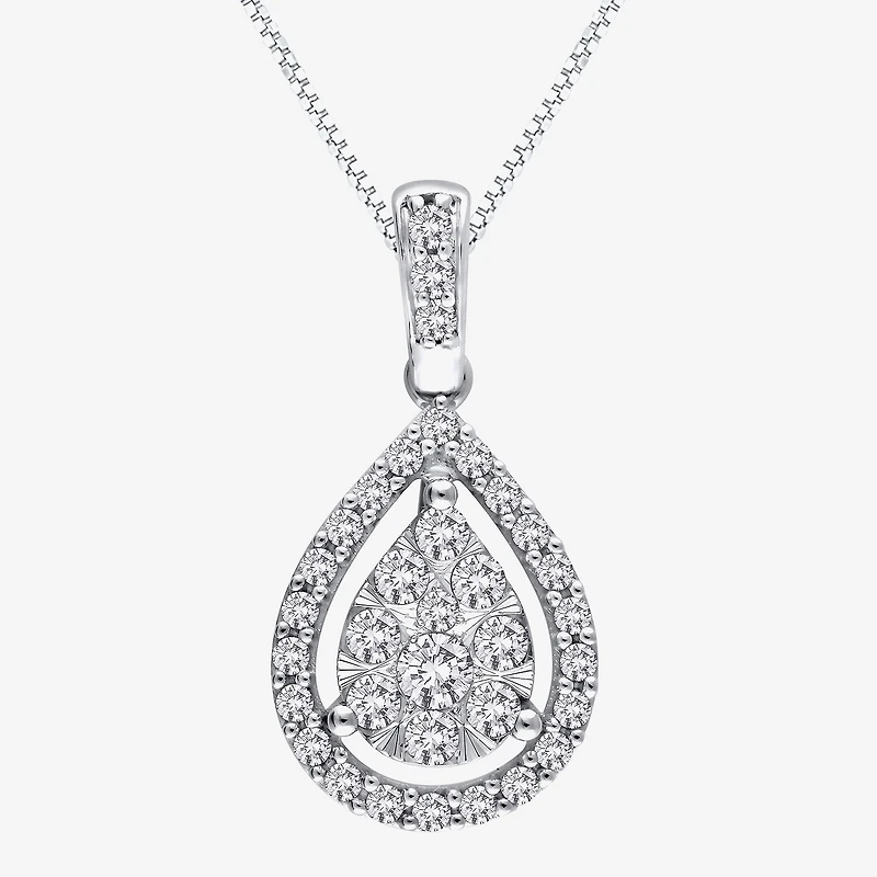 (F / Vs2) Womens 1/2 CT. T.W. Lab Grown White Diamond 14K Gold Pear 18 Inch Pendant Necklace
