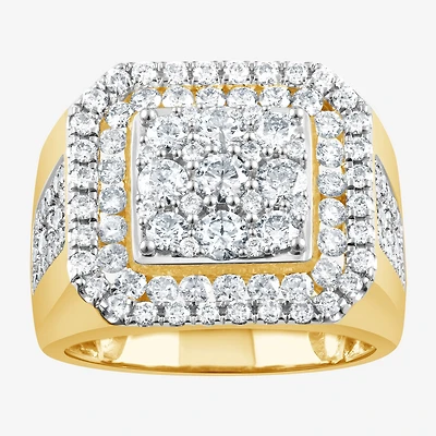 (F / Si2) Mens 2 CT. T.W. Lab Grown White Diamond 14K Gold Over Silver Halo Side Stone Fashion Ring
