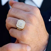 (F / Si2) Mens 2 CT. T.W. Lab Grown White Diamond 14K Gold Over Silver Halo Side Stone Fashion Ring