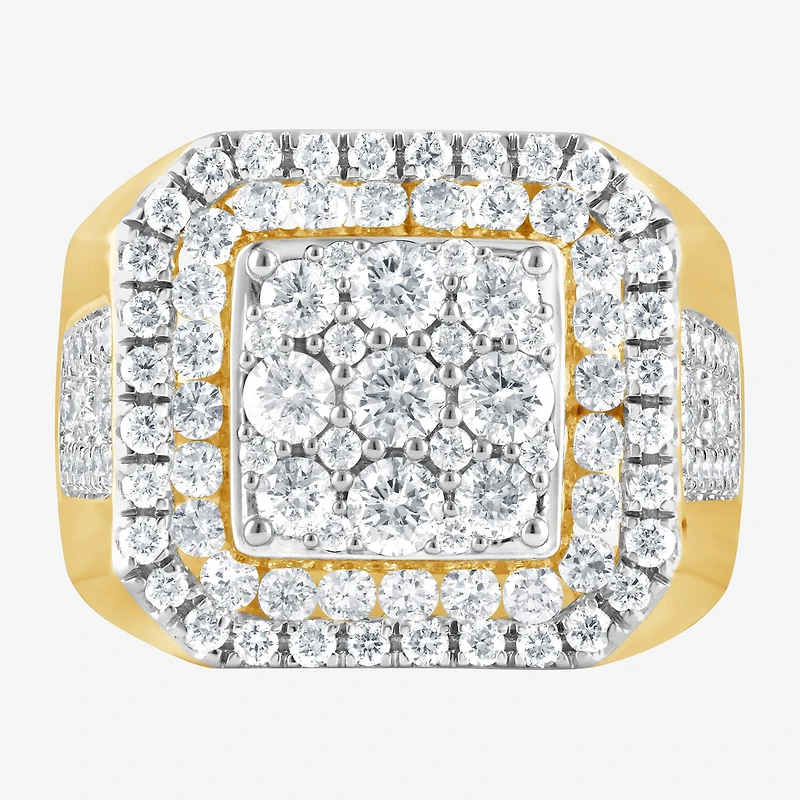 (F / Si2) Mens 2 CT. T.W. Lab Grown White Diamond 14K Gold Over Silver Halo Side Stone Fashion Ring