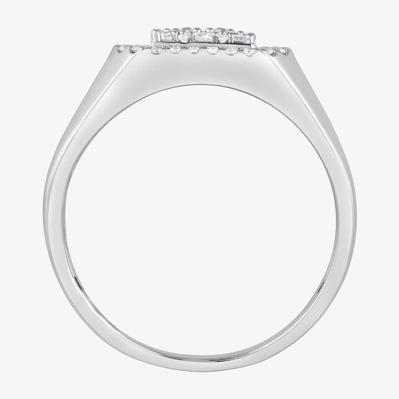 (F / Si2) Mens 1 CT. T.W. Lab Grown White Diamond Sterling Silver Halo Side Stone Fashion Ring